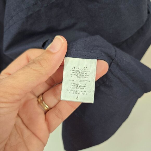 A.L.C. Blue Becca Midi Dress with Puff Sleeves and Flared Skirt Women's Size 8 - Picture 10 of 12